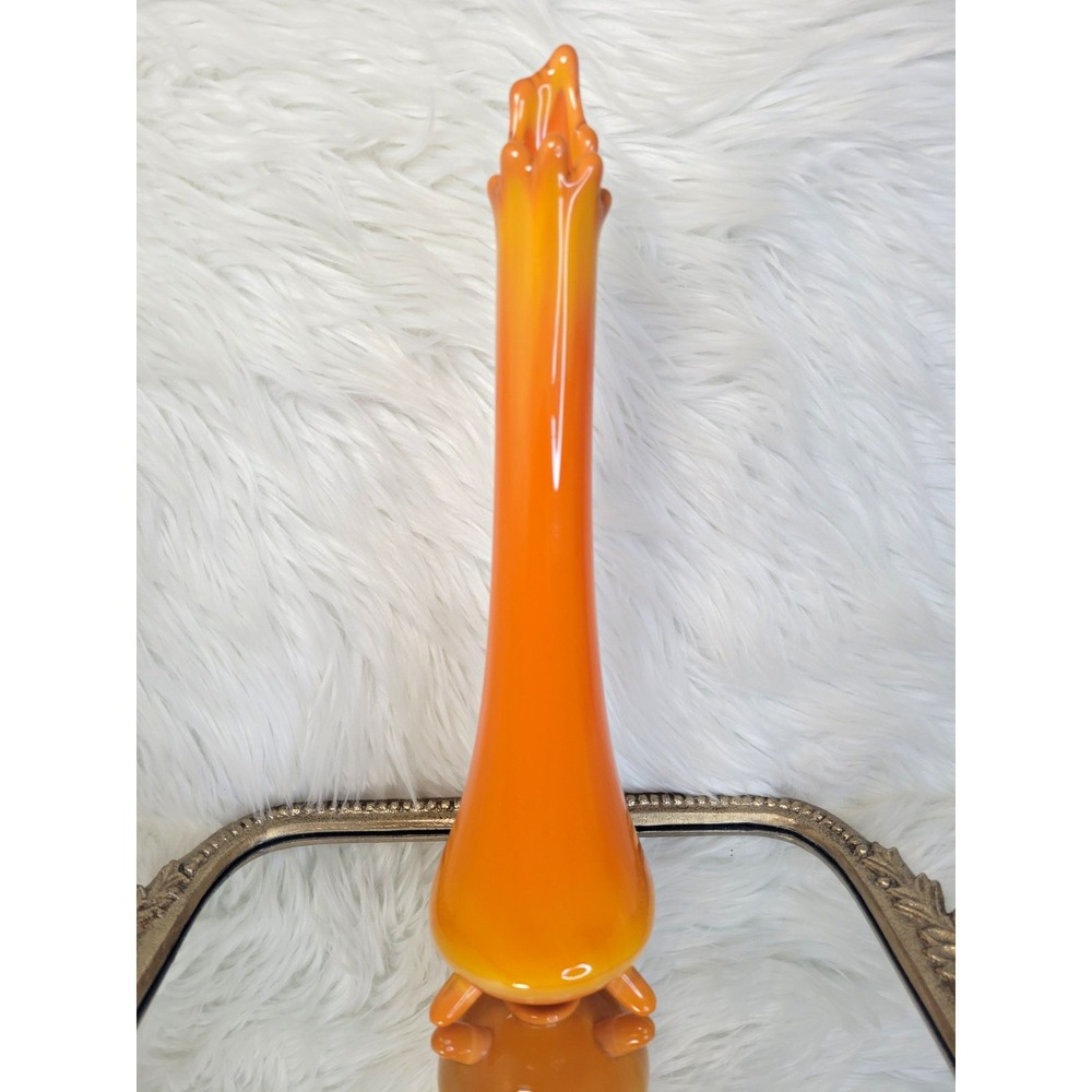 LE Smith Bittersweet 3-Toe Swung Vase UV Reactive Art Glass Vase Orange